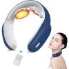 Aparat de Masaj Cervical Profesional cu Impulsuri Electromagnetice VENTLEX, diferite nivele de intensitate pentru durerile de gat si spate, Incalzire, Telecomanda, Portabil, USB, Albastru