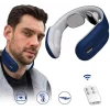 Aparat de Masaj Cervical Profesional cu Impulsuri Electromagnetice VENTLEX, diferite nivele de intensitate pentru durerile de gat si spate, Incalzire, Telecomanda, Portabil, USB, Albastru