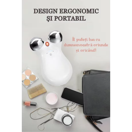 Aparat Pentru Tratament Facial cu Microcurenti Ventlex® pentru Lifting Facial 3D si Intinerirea Pielii, Luminozitate si Remodelare, Antirid, Portabil, Alb