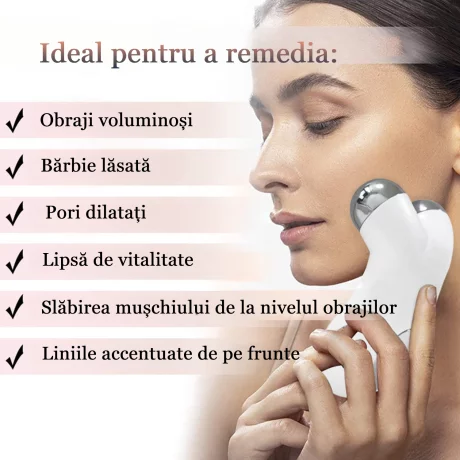 Aparat Pentru Tratament Facial cu Microcurenti Ventlex® pentru Lifting Facial 3D si Intinerirea Pielii, Luminozitate si Remodelare, Antirid, Portabil, Alb