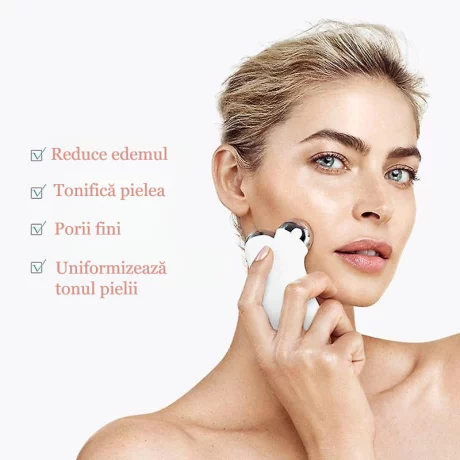 Aparat Pentru Tratament Facial cu Microcurenti Ventlex® pentru Lifting Facial 3D si Intinerirea Pielii, Luminozitate si Remodelare, Antirid, Portabil, Alb