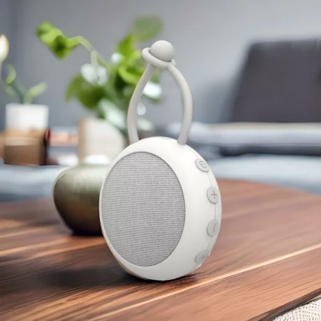 Dispozitiv generare sunete albe, Compact, Portabil, Prindere usoara, 10 sunete relaxante perfecte pentru adormit copii, Timer, Reincarcabil, White Noise, Alb