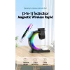 Incarcator Wireless 3 in 1 cu Lumini RGB VENTLEX, Tip statie de Incarcare Telefon, Casti si Ceas, Fast Charge 15W, incarcare magnetica Magsafe, Compatibil cu  iPhone, Airpods, Apple Watch, Android, Huawei, Xiaomi, Negru