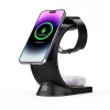 Incarcator Wireless 3 in 1 cu Lumini RGB VENTLEX, Tip statie de Incarcare Telefon, Casti si Ceas, Fast Charge 15W, incarcare magnetica Magsafe, Compatibil cu  iPhone, Airpods, Apple Watch, Android, Huawei, Xiaomi, Negru