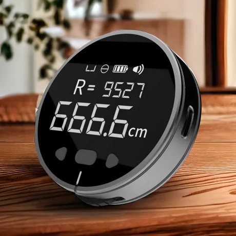 Ruleta Electrica Rotunda Digitala Ventlex®, cu ecran LCD, incarcare USB Type-C, pentru suprafete plate, curbate sau pentru croitori, 200 mAh, Portabila, Neagra