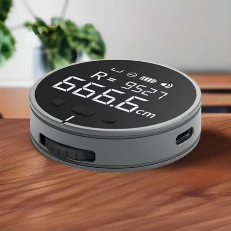 Ruleta Electrica Rotunda Digitala Ventlex®, cu ecran LCD, incarcare USB Type-C, pentru suprafete plate, curbate sau pentru croitori, 200 mAh, Portabila, Neagra