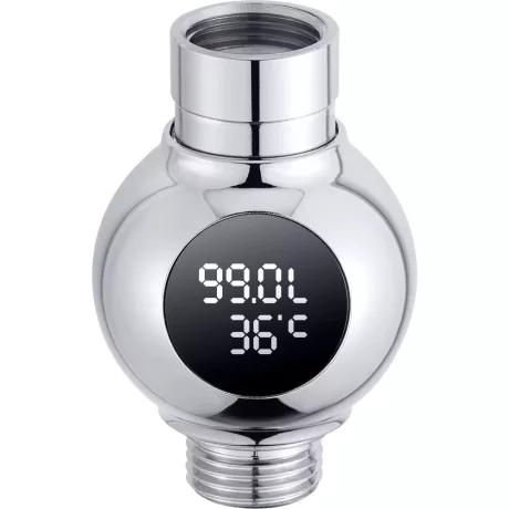 Extensie Robinet cu Afisaj Temperatura si Debit ApaVENTLEX, Functie de Autoincarcare, Model Pentru Baterie / Robinet Dus, Economizor, Universal, Argintiu