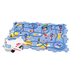 Puzzle Multifunctional Educational Pentru Copii, VENTLEX, Model Pista Avion, 25 bucati, +3, Albastru