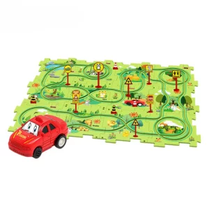 Puzzle Multifunctional Educational Pentru Copii, VENTLEX, Model Pista Masinuta Rosie, +3, Verde