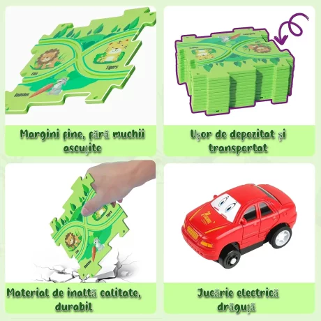 Puzzle Multifunctional Educational Pentru Copii, VENTLEX, Model Pista Masinuta Rosie, +3, Verde