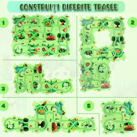 Puzzle Multifunctional Educational Pentru Copii, VENTLEX, Model Pista Masinuta Rosie, +3, Verde