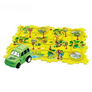 Puzzle Multifunctional Educational Pentru Copii, VENTLEX, Model Pista Masinuta Verde, 25 bucati, +3, Galben