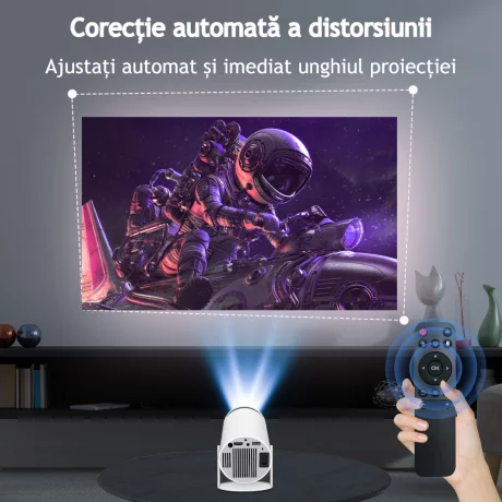 Videoproiector Portabil VENTLEX, Full HD, Android 11.0, 120 ANSI, WiFi, Bluetooth 5.0, Difuzor Incorporat, Proiectie Ajustabila pana la 130” Inch, Cadru Rotativ 180 de grade, Alb