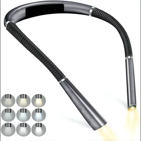 Lampa pentru citit cu pozitionare pe gat, Multifunctionala, Confortabila pentru ochi, 3 Tipuri de Lumina LED, 3 nivele de intensitate ajustabile, Brate Flexibile, Incarcare USB, pentru Cititori pasionati, Reparat, Tricotat, Capming, Alergari Nocturne, Gri