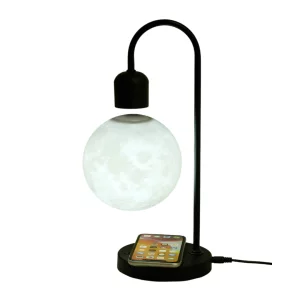 Lampa de Veghe, Luna care Leviteaza si Incarcator Wireless VENTLEX, Control tactil ON/OFF, Sursa de Lumina LED Magnetica, Negru