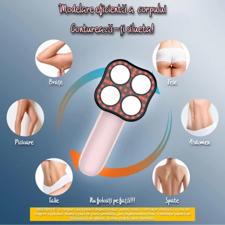 Aparat de Masaj Anticelulitic Profesional 4 in 1 VENTLEX, Remodelare coporala, Impulsuri electrice, Radiofrecventa, terapie cu lumina rosie si functie de caldura, portabil, 3 Moduri de masaj, 10 trepte de Intensitate, Alb