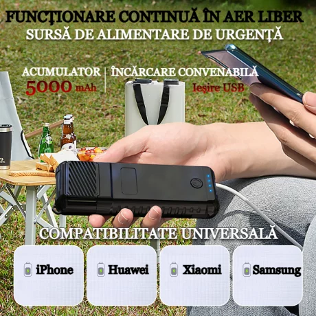 Aparat electric ipotriva tantarilor portabil si reincarcabil VENTLEX, Incalzire duala cu pastile, protectie 360°, usor 210g, Acumulator 5000 mAh, Functie baterie externa, Lanterna, potrivit pentru Camping, Drumetii sau Casa, Negru