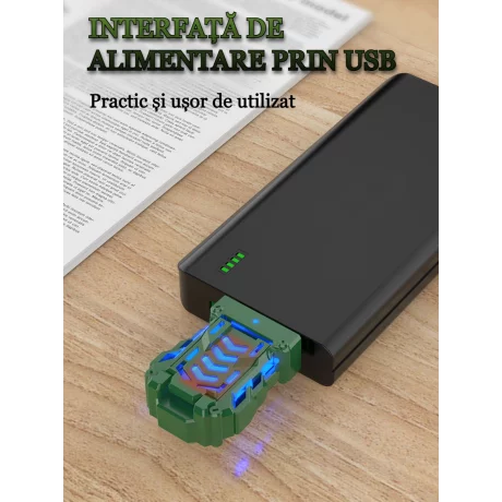 Aparat electric portabil impotriva tantarilor VENTLEX cu pastile, Interior/Exterior, Alimentare prin USB sau baterie externa, compact si usor 33g, protectie 360°, Potrivit pentru Camping sau Casa, Verde