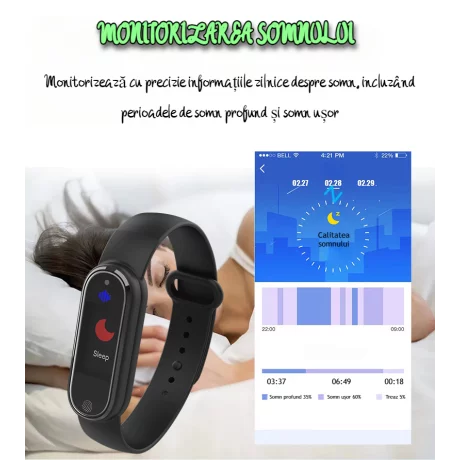 Bratara anti-tantari cu Ultrasunete si Bratara fitness Smart VENTLEX 2 in 1, Ceas digital, 3 Moduri anti-tantari, Compatibil Android si iOS, Conectivitate Bluetooth, Monitorizarea somnului, Numarului de Pasi, Impermeabil IP65, Incarcare USB, Unisex, Negru