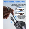Incarcator Auto Rapid Retractabil 4 in 1 VENTLEX, Afisaj Digital Tensiune, Design Cu Doua Cabluri Retractabile Type C, Si Doua Porturi Iesire USB si USB-C, Gri-Negru