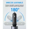 Incarcator Auto Rapid Retractabil 4 in 1 VENTLEX, Afisaj Digital Tensiune, Design Cu Doua Cabluri Retractabile Type C, Si Doua Porturi Iesire USB si USB-C, Gri-Negru
