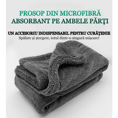 Prosop auto Microfibra, ultra absorbant 1300 GSM, Uscare Auto Rapida, Fara Urme dintr-o singura miscare, 70x90 cm, Gri