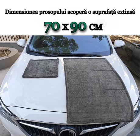Prosop auto Microfibra, ultra absorbant 1300 GSM, Uscare Auto Rapida, Fara Urme dintr-o singura miscare, 70x90 cm, Gri