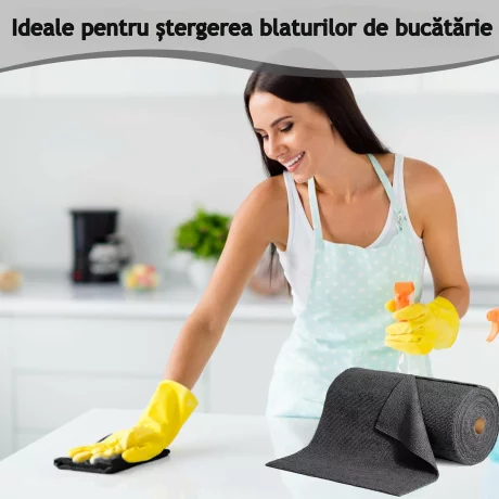 Rola de lavete din microfibra, VENTLEX, 50 lavete, 30x30 cm, 200GSM, Capacitate mare de absorbtie, Reutilizabile, Negru