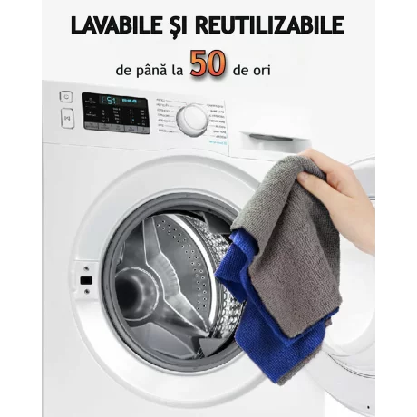 Rola de lavete din microfibra, VENTLEX, 50 lavete, 30x30 cm, 200GSM, Capacitate mare de absorbtie, Reutilizabile, Negru