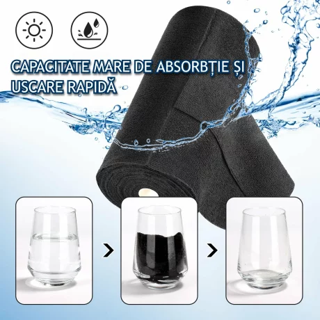 Rola de lavete din microfibra, VENTLEX, 50 lavete, 30x30 cm, 200GSM, Capacitate mare de absorbtie, Reutilizabile, Negru