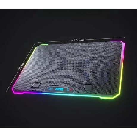 Cooler Laptop Gaming RGB si Suport Laptop cu 9 Trepte de Ajustare, Dimensiuni Compatabile 10-21 inch, 13 Ventilatoare Puternice 2400RPM si Silentioase 20dB, Ecran LCD pt Control Functii, Suport Telefon Integrat, Negru