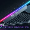 Cooler Laptop Gaming RGB si Suport Laptop cu 9 Trepte de Ajustare, Dimensiuni Compatabile 10-21 inch, 13 Ventilatoare Puternice 2400RPM si Silentioase 20dB, Ecran LCD pt Control Functii, Suport Telefon Integrat, Negru
