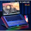 Cooler Laptop Gaming RGB si Suport Laptop cu 9 Trepte de Ajustare, Dimensiuni Compatabile 10-21 inch, 13 Ventilatoare Puternice 2400RPM si Silentioase 20dB, Ecran LCD pt Control Functii, Suport Telefon Integrat, Negru