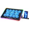Cooler Laptop Gaming RGB si Suport Laptop cu 9 Trepte de Ajustare, Dimensiuni Compatabile 10-21 inch, 13 Ventilatoare Puternice 2400RPM si Silentioase 20dB, Ecran LCD pt Control Functii, Suport Telefon Integrat, Negru
