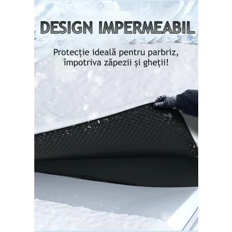 Husa pentru parbriz din Tesatura Oxford, Protectie Antiinghet, Zapada, Raze UV, Design impermabil, Fixare cu magneti si curele, Buzunare speciale pentru oglinzi cu benzi reflectorizante, Saculet de depozitare, 253x117cm, Compatibilitate universala, Negru