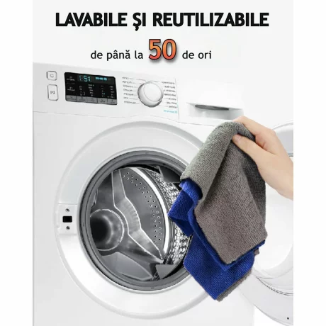Rola de lavete din microfibra, VENTLEX, 20 lavete, 25x25 cm, 200GSM, Capacitate mare de absorbtie, Reutilizabile, Negru