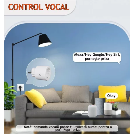 Priza Inteligenta Wireless cu Compatibilitate Matter 16A, Monitorizare a Consumului de Energie, Compatibila cu Tuya, Google Home, Amazon Alexa (toate aplicatiile existente), Programare inteligenta, Control vocal, Securitate Avansata, Alb
