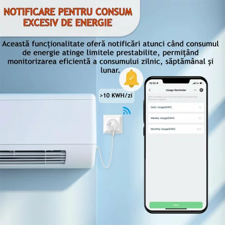 Priza Inteligenta Wireless cu Compatibilitate Matter 16A, Monitorizare a Consumului de Energie, Compatibila cu Tuya, Google Home, Amazon Alexa (toate aplicatiile existente), Programare inteligenta, Control vocal, Securitate Avansata, Alb