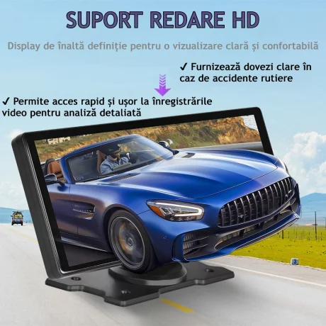 Navigatie Auto Universala Multimedia VENTLEX, Display Touchscreen 10.26 inch, Conectivitate Wireless CarPlay si Android Auto cu Control Vocal, Camera Frontala 4K, Camera Spate 1080P Pentru Inregistrare si Parcare, Card Micro-SD 64 GB Inclus, Negru