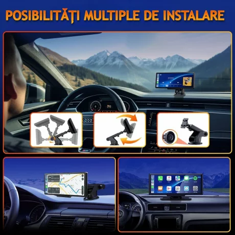 Navigatie Auto Universala Multimedia VENTLEX, Display Touchscreen 10.26 inch, Conectivitate Wireless CarPlay si Android Auto cu Control Vocal, Camera Frontala 4K, Camera Spate 1080P Pentru Inregistrare si Parcare, Card Micro-SD 64 GB Inclus, Negru