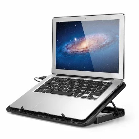 Cooler Laptop Gaming si Suport Laptop cu 5 Trepte de Ajustare, Dimensiuni Compatibile 10-18 inch, 6 Ventilatoare Puternice 3500RPM si Silentioase 20dB, Ecran LCD pt Control Functii, Negru