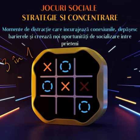 Joc X si 0 Interactiv Digital Premium cu Ecran Tactil Ventlex, Portabil, Pentru Toate Varstele de la 3 ani, 3 Jocuri intr-o Cutie, Joaca Impotriva AI sau 1 vs 1, Tic Tac Toe, Galben
