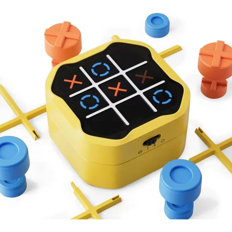 Joc X si 0 Interactiv Digital Premium cu Ecran Tactil Ventlex, Portabil, Pentru Toate Varstele de la 3 ani, 3 Jocuri intr-o Cutie, Joaca Impotriva AI sau 1 vs 1, Tic Tac Toe, Galben