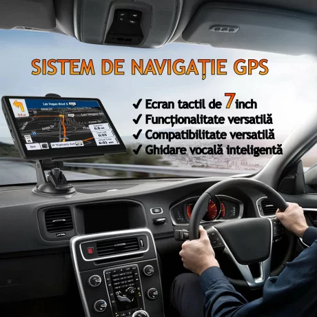 Navigatie Auto GPS Profesionala si Universala Ventlex, Ecran Tactil 7 inch, Ghidaj Vocal, Meniu Inteligent in 29 de Limbi Europene inclusiv Limba Romana, Harti Full Europa, UK, Actualizari Gratuite, Semnal GPS Precis, TIR, Camion, Autoturism, ADR, Negru