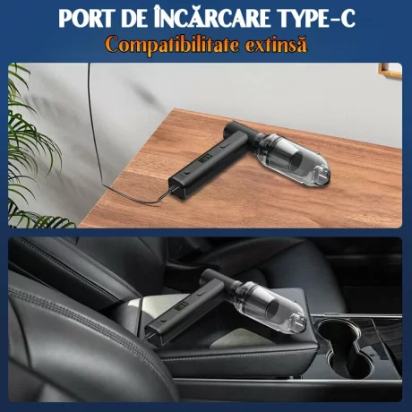 Suflanta aer si Aspirator, Portabil Ventlex®, Motor Puternic 160 W/130.000 RPM, baterie 8000 mAh, Autonomie Impresionanta, Afisaj LED, Incarcare rapida, Reglare Intensitate cu 8 accesorii, pentru indepartare praf /aspirat, Negru