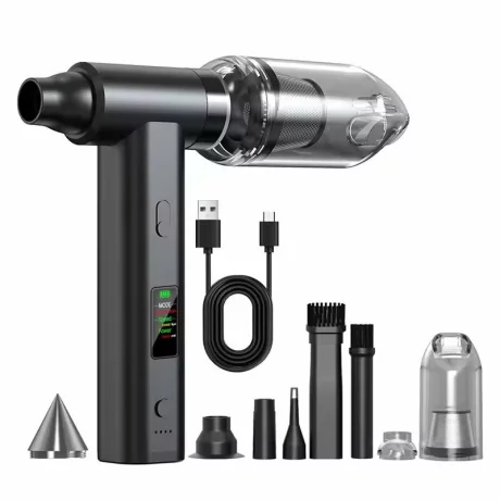 Suflanta aer si Aspirator, Portabil Ventlex®, Motor Puternic 160 W/130.000 RPM, baterie 8000 mAh, Autonomie Impresionanta, Afisaj LED, Incarcare rapida, Reglare Intensitate cu 8 accesorii, pentru indepartare praf /aspirat, Negru