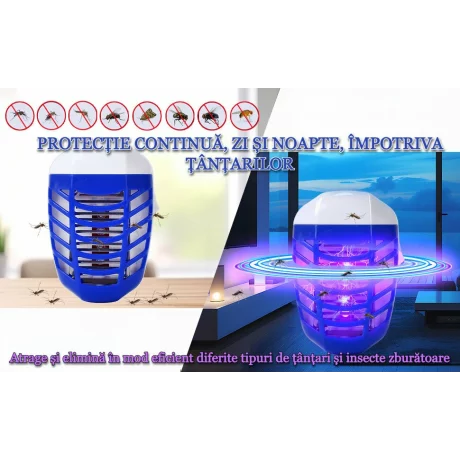 Aparat electric impotriva tantarilor, mustelor VENTLEX cu Lumina UV, Silentios, fara pastile, consumabile sau mirosuri neplacute, Consum redus de energie, Interior/Exterior, protectie 360°, Alb/Albastru