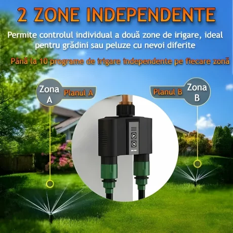 Programator pentru irigare/udare Inteligent Ventlex 2 Zone, Control Manual sau prin aplicatie, cu adaptor Wifi, Functionalitate Wifi/ Bluetooth, Presiune de lucru 0, 03 – 0, 8 MPa, Instalare Usoara