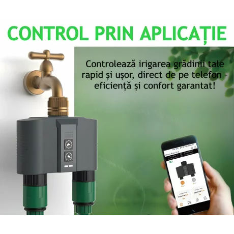 Programator pentru irigare/udare Inteligent Ventlex 2 Zone, Control Manual sau prin aplicatie, cu adaptor Wifi, Functionalitate Wifi/ Bluetooth, Presiune de lucru 0, 03 – 0, 8 MPa, Instalare Usoara
