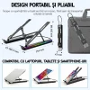 Suport laptop RGB, Pliabil, Cu 7 Trepte Ajustabile, Ergonomic, cu porturi USB integrate, Efecte luminoase Ajustabile, Husa de Transport inclusa, Negru